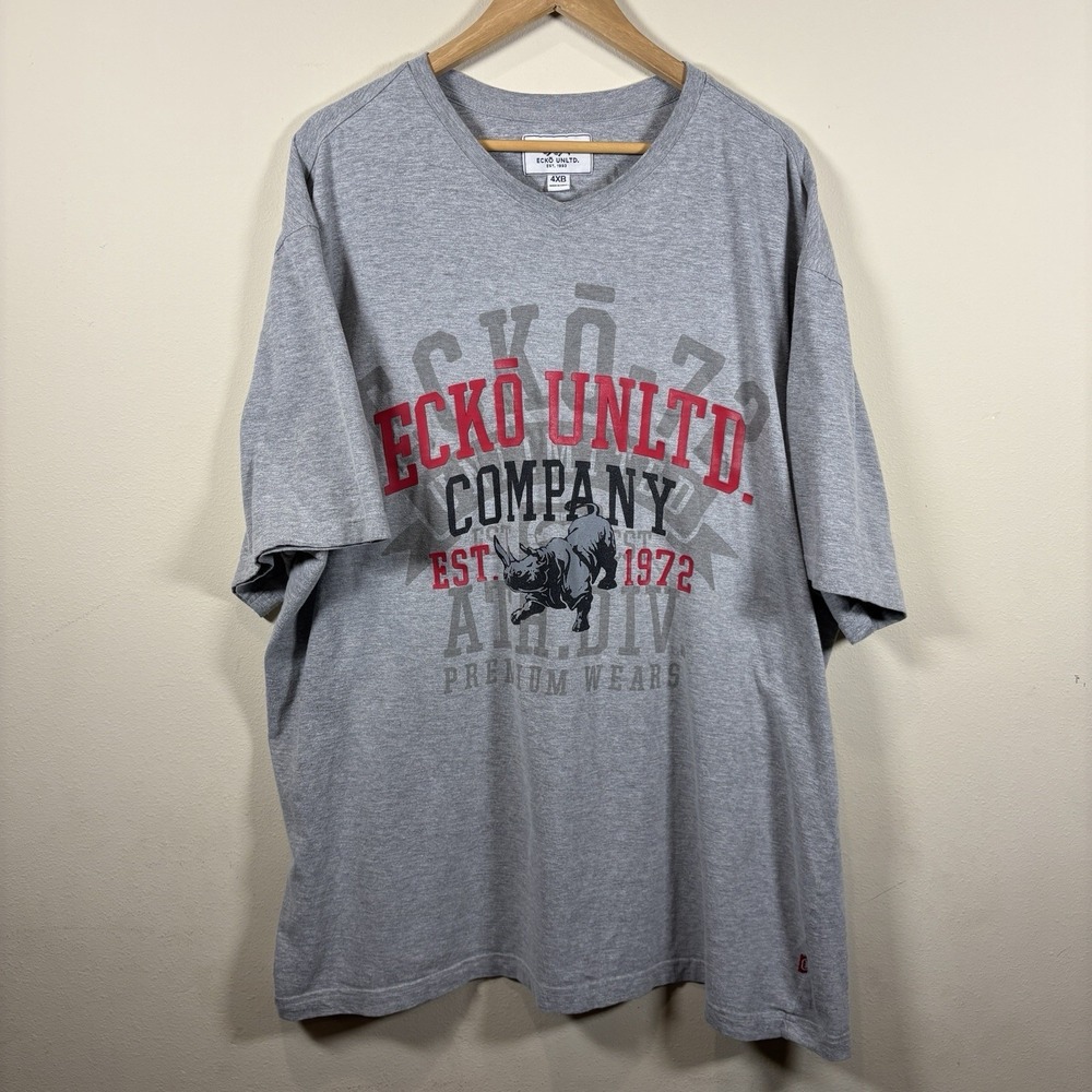 Ecko UNLTD Shirt Men 4XB Y2K Grey Short Sleeve Rhino Logo Hip Hop Rap Streetwear
